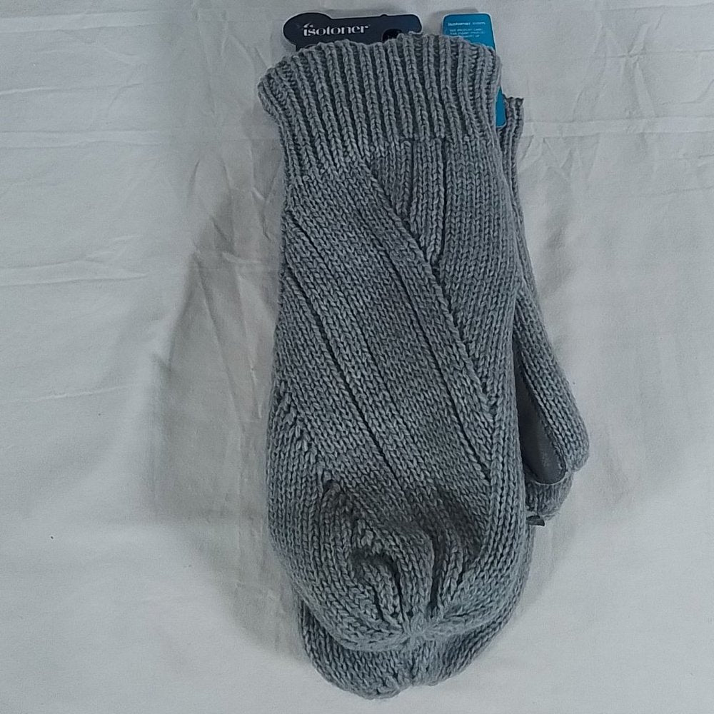 Women's Isotoner Lined Reverse Cable Knit Mittens - 1SZ - Heather Grey - NWT