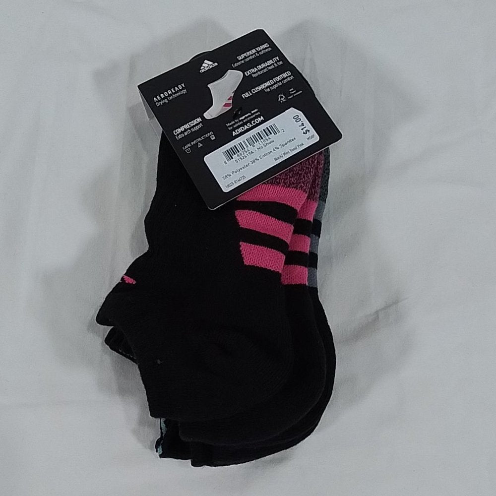 Women's Adidas Cushioned No Show Socks 3-Pairs - Black - Shoe Size 5-10 - NWT