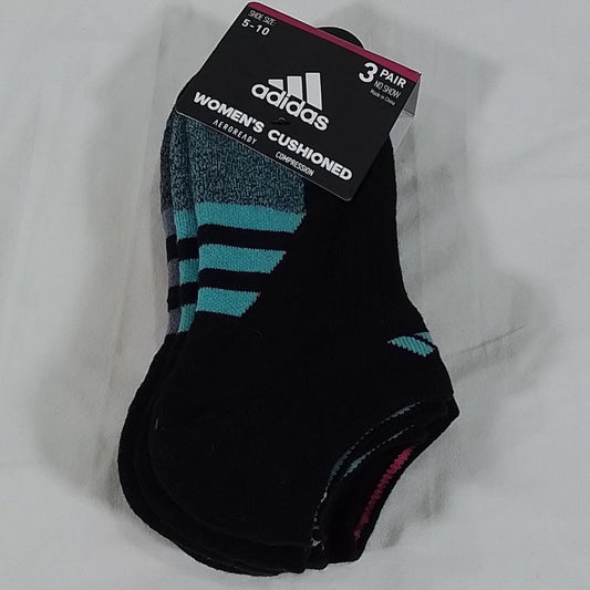 Women's Adidas Cushioned No Show Socks 3-Pairs - Black - Shoe Size 5-10 - NWT