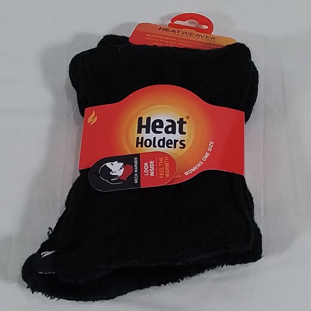 Women's Heat Holders Lined Cable Knit Neck Warmer - Black - OS - NWT