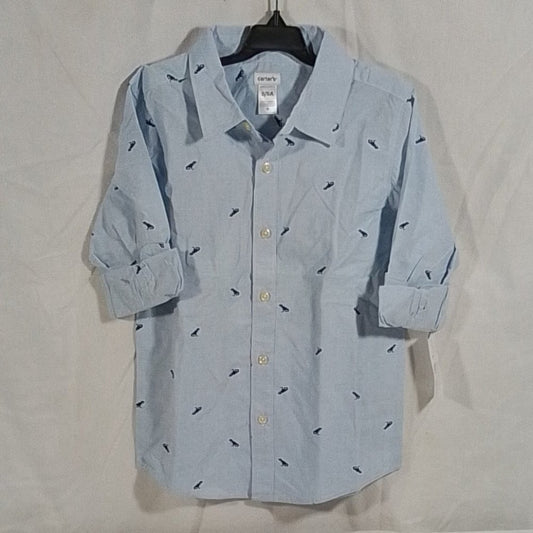 Boy's Carter's Dinosaur Print Button Down Shirt - Powder Blue - 8 - NWT