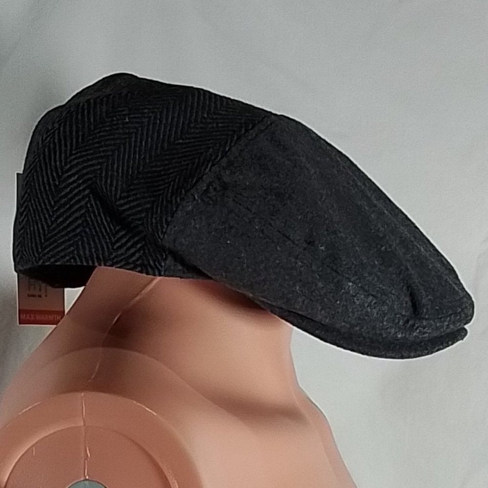 Men's Dockers Wool Blend Flat Top Ivy Cap With Ear Flaps - Charcoal - Var Sz-NWT