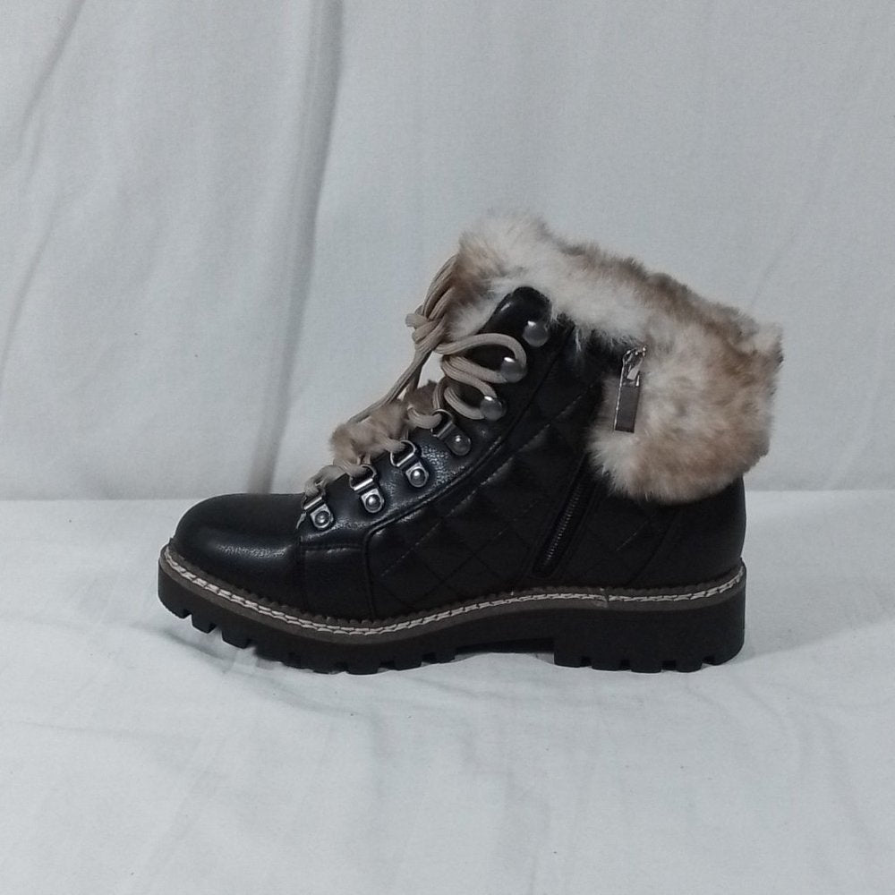 Women's Scoop Quilted Hiker Boots with Faux Fur Trim - Black - 7 - NWT