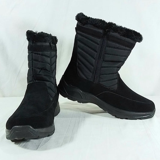 Easy Spirit Women's Frosty Faux Suede Snow Boots - Black/Nylon - Size 11W || NIB