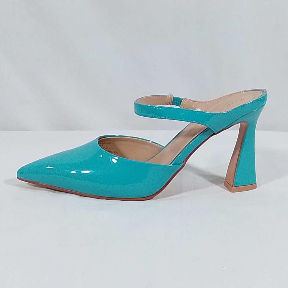 TORGEIS Women's Tropical Faux Mid Heeled Sandals - Aqua/Beige - Size 8 Use