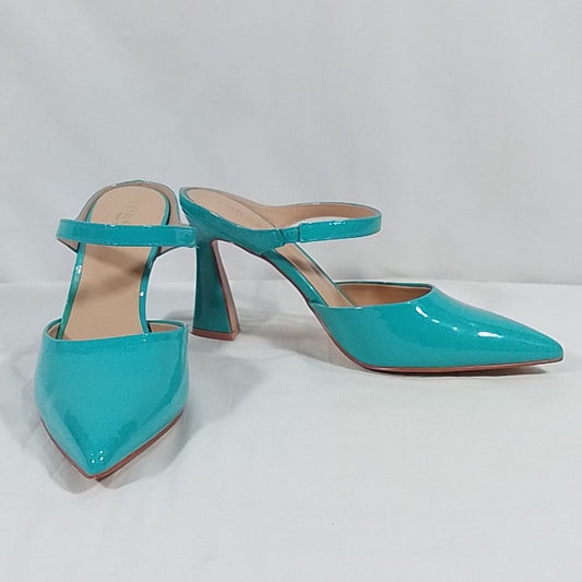 TORGEIS Women's Tropical Faux Mid Heeled Sandals - Aqua/Beige - Size 8 Use