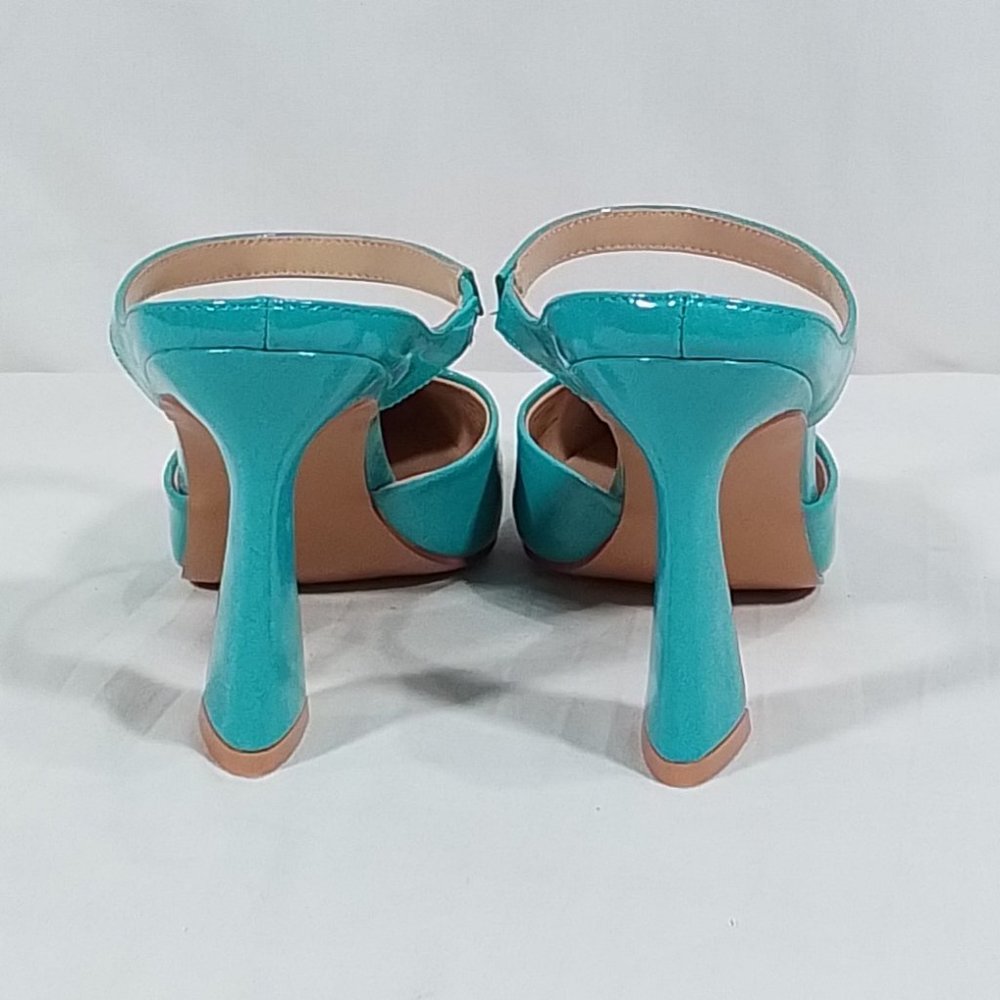 TORGEIS Women's Tropical Faux Mid Heeled Sandals - Aqua/Beige - Size 8 Use