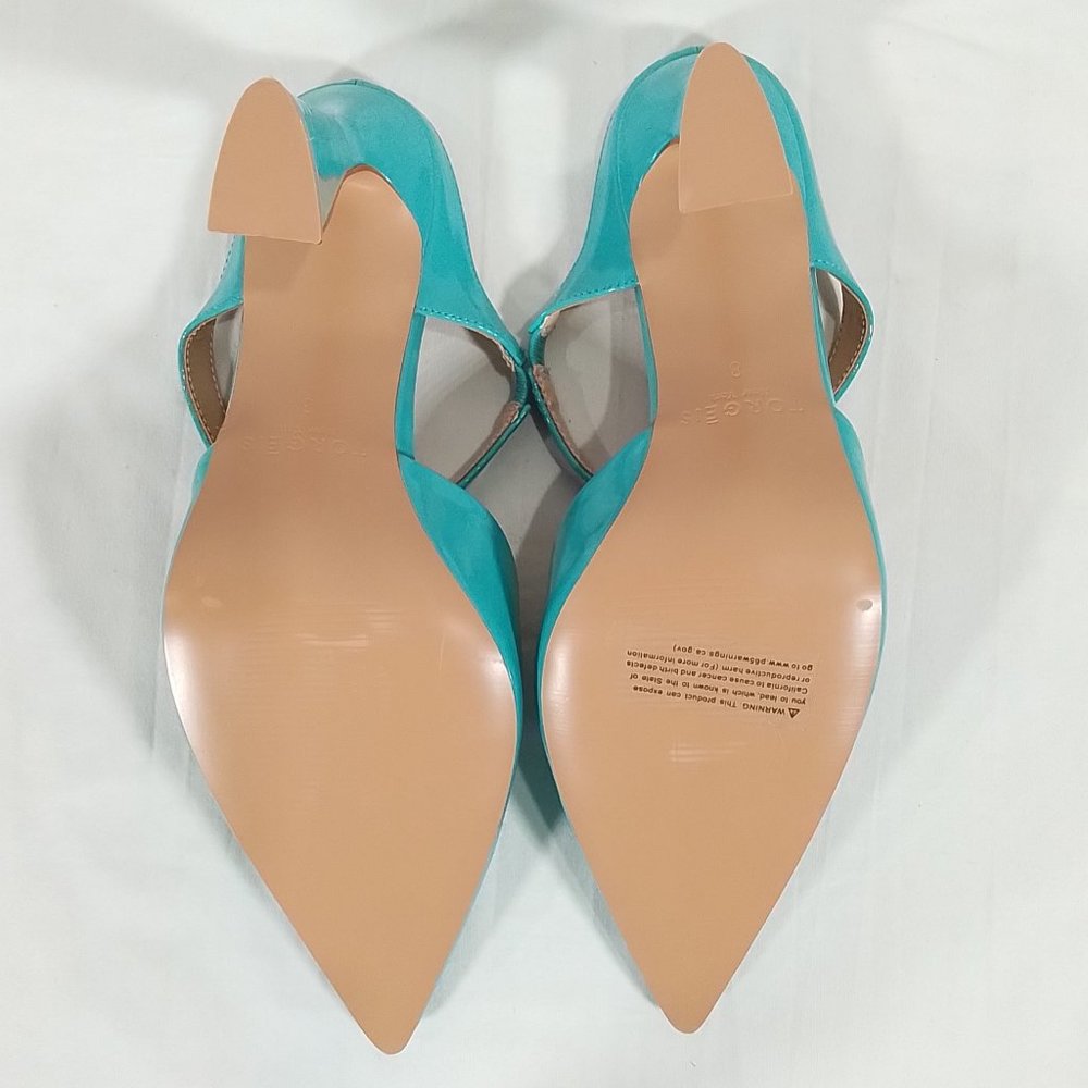 TORGEIS Women's Tropical Faux Mid Heeled Sandals - Aqua/Beige - Size 8 Use