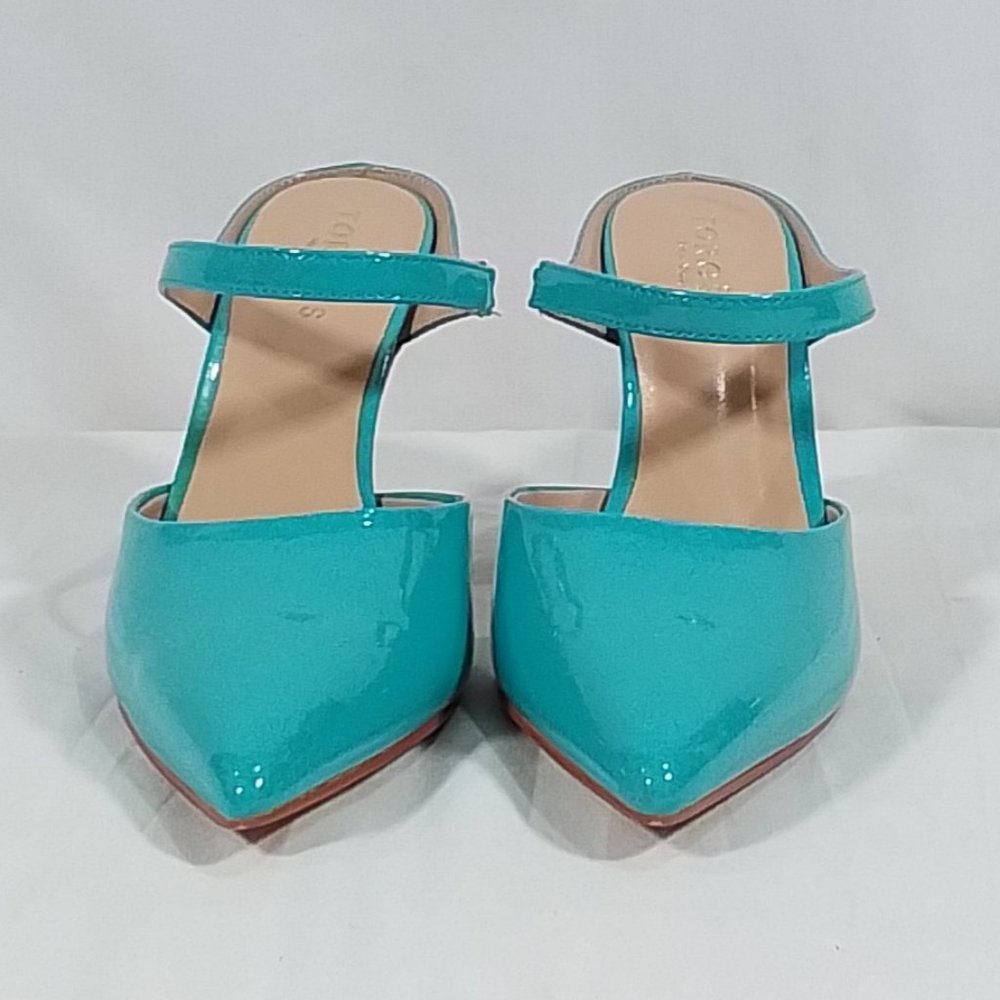 TORGEIS Women's Tropical Faux Mid Heeled Sandals - Aqua/Beige - Size 8 Use