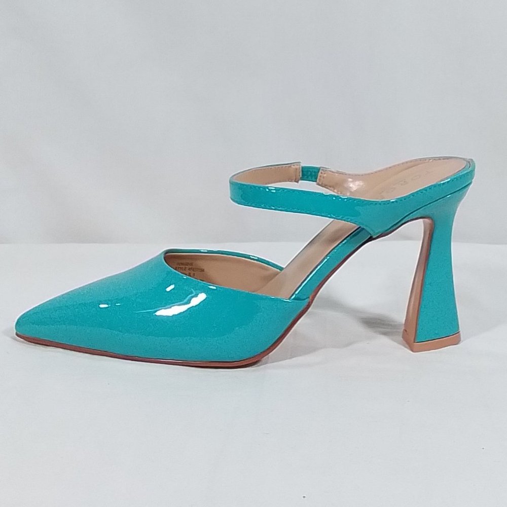 TORGEIS Women's Tropical Faux Mid Heeled Sandals - Aqua/Beige - Size 8.5 Use