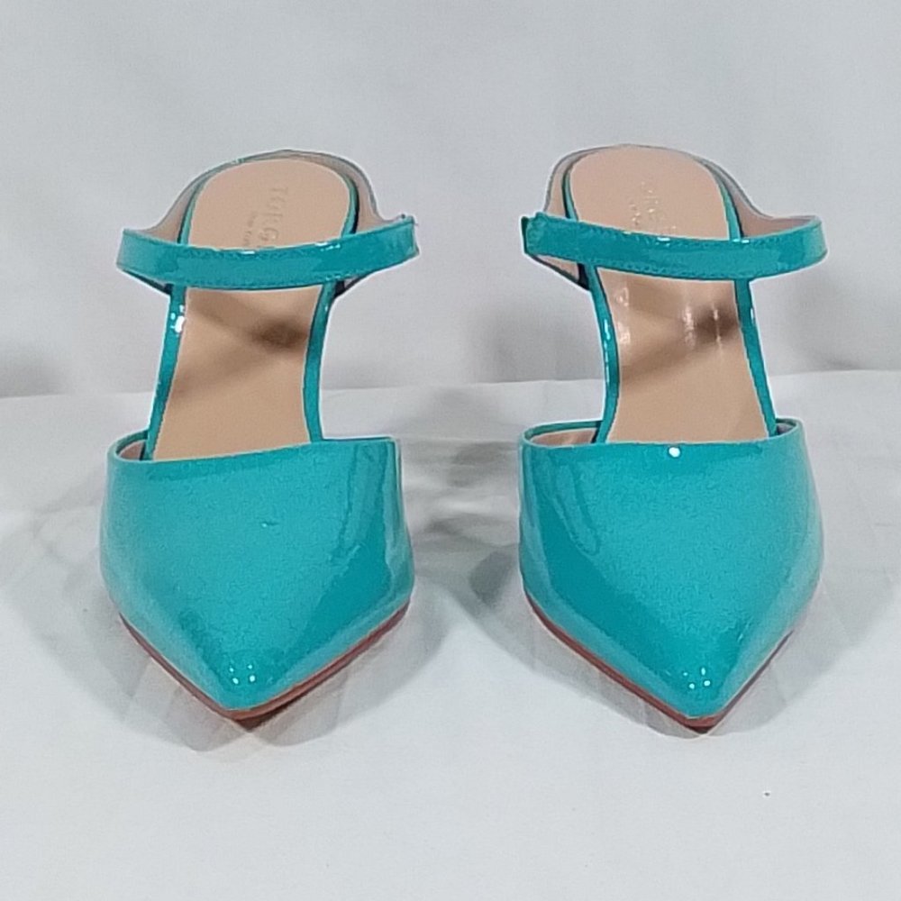 TORGEIS Women's Tropical Faux Mid Heeled Sandals - Aqua/Beige - Size 8.5 Use