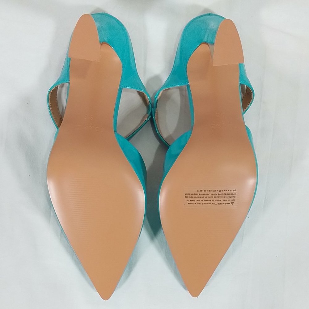 TORGEIS Women's Tropical Faux Mid Heeled Sandals - Aqua/Beige - Size 8.5 Use