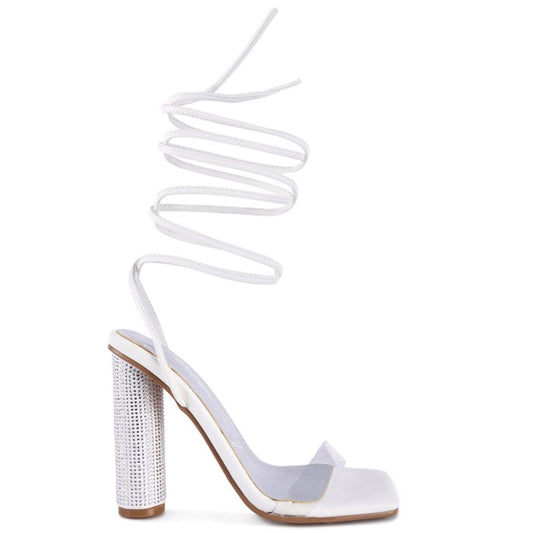 London Rag Scansta Lace-up Diamante Women's High Heel Sandals - 9 - White - NIB