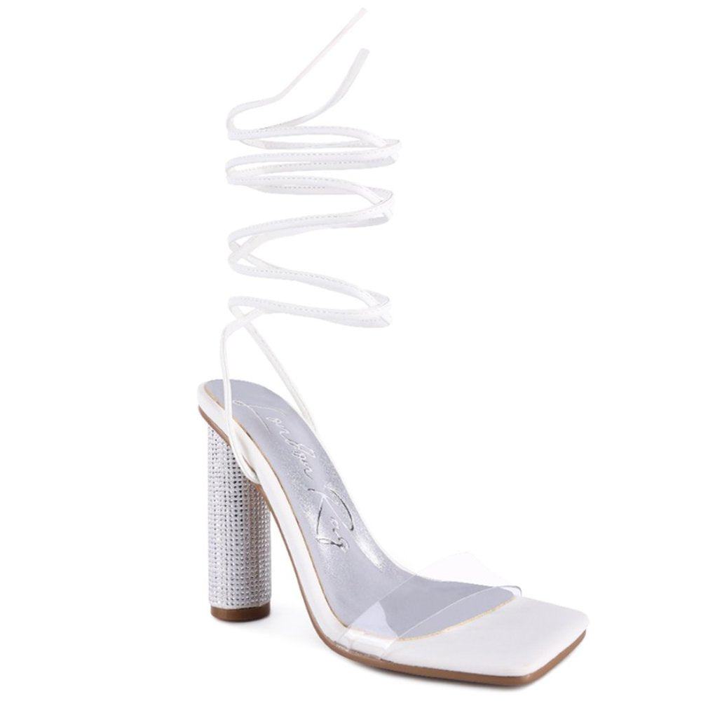 London Rag Scansta Lace-up Diamante Women's High Heel Sandals - 9 - White - NIB