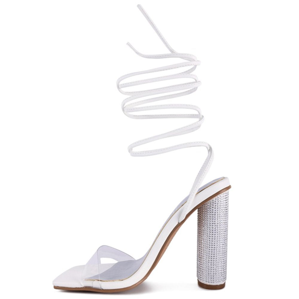 London Rag Scansta Lace-up Diamante Women's High Heel Sandals - 9 - White - NIB