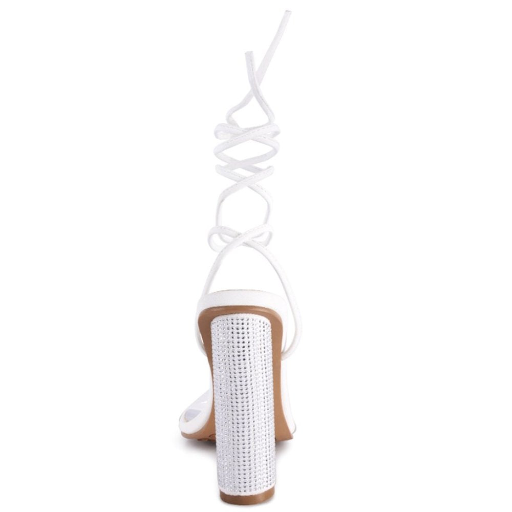 London Rag Scansta Lace-up Diamante Women's High Heel Sandals - 9 - White - NIB