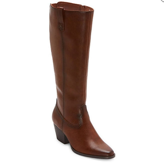 Frye and Co. Selah Stacked Heel Cowboy Boots, Various Sizes, Cognac - NIB