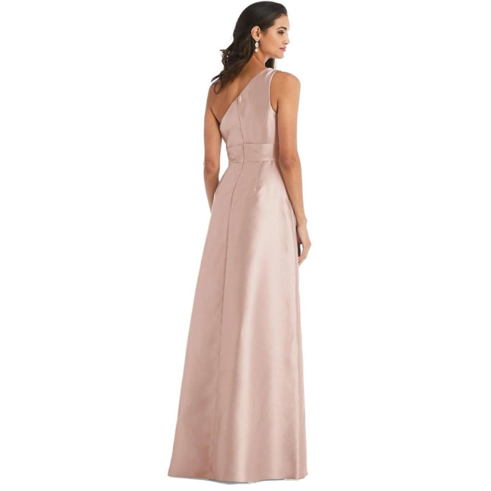 Alfred Sung Draped One-Shoulder Satin Maxi Dress with Pockets - 18W - NWT