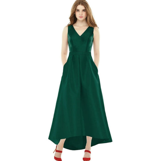 Alfred Sung Sleeveless High Low Dress with Pockets - Hunter Green - 6 - NWT