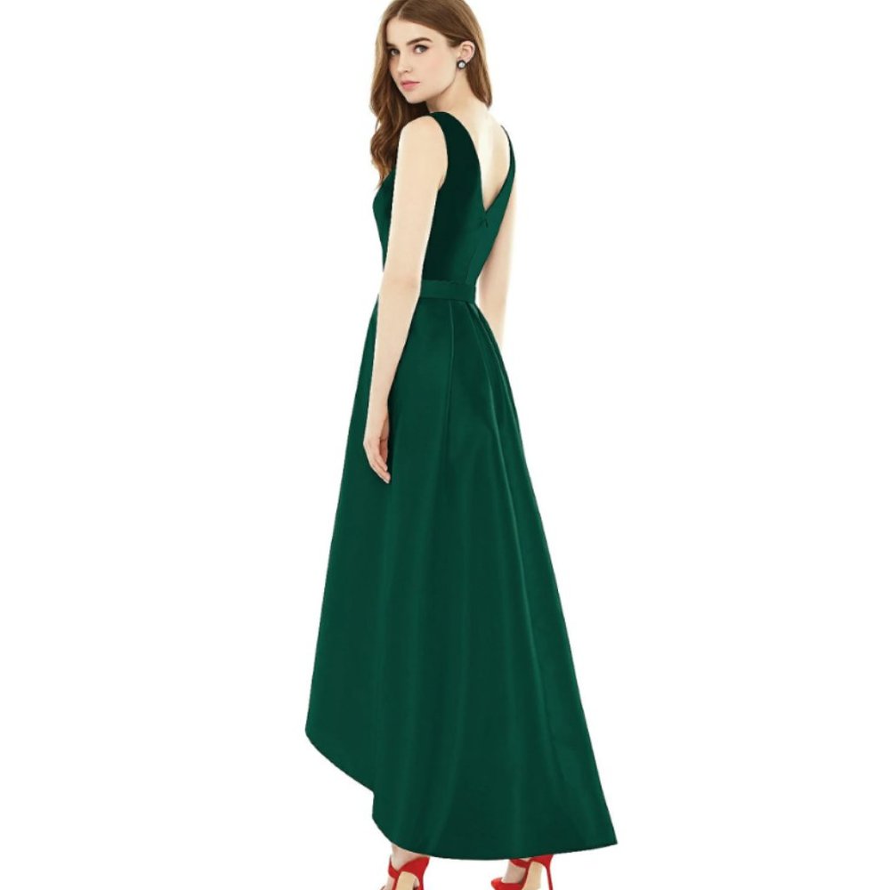 Alfred Sung Sleeveless High Low Dress with Pockets - Hunter Green - 6 - NWT