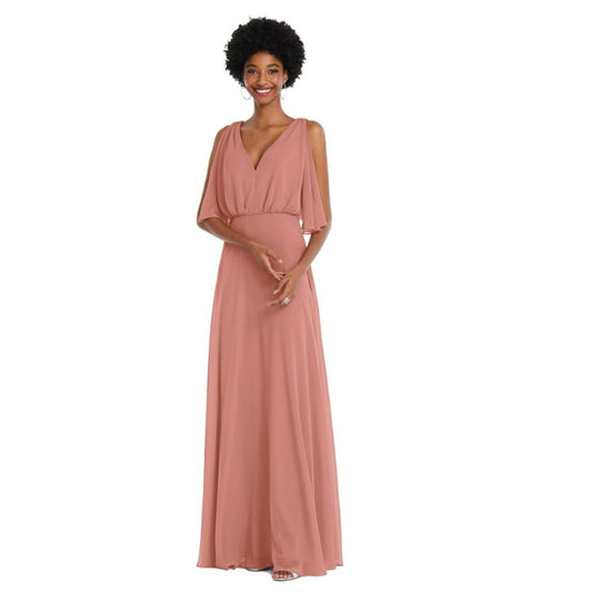 After Six V-Neck Split Sleeve Blouson Bodice Maxi Dress - Pink - 14