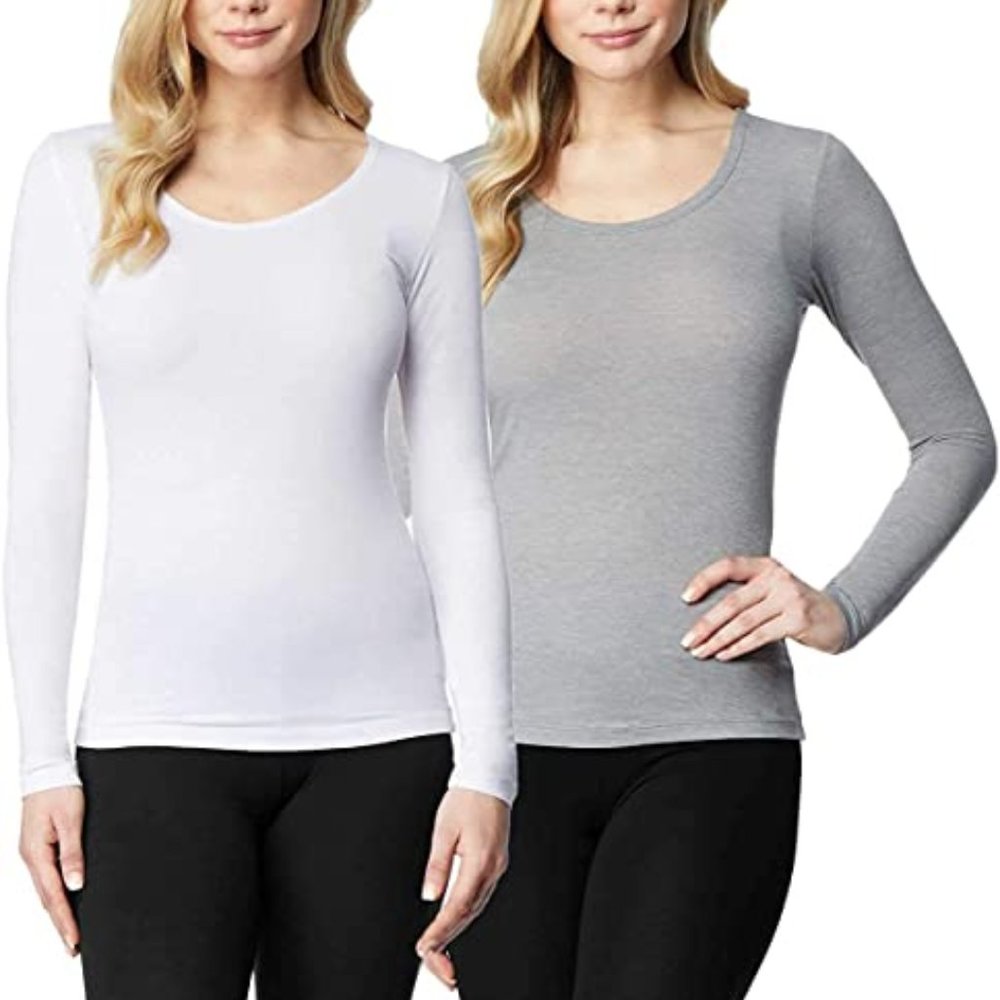 32 Degrees Heat Womens 2 Pack Thermal Base layer Top - Large - White/Cloud - NWT