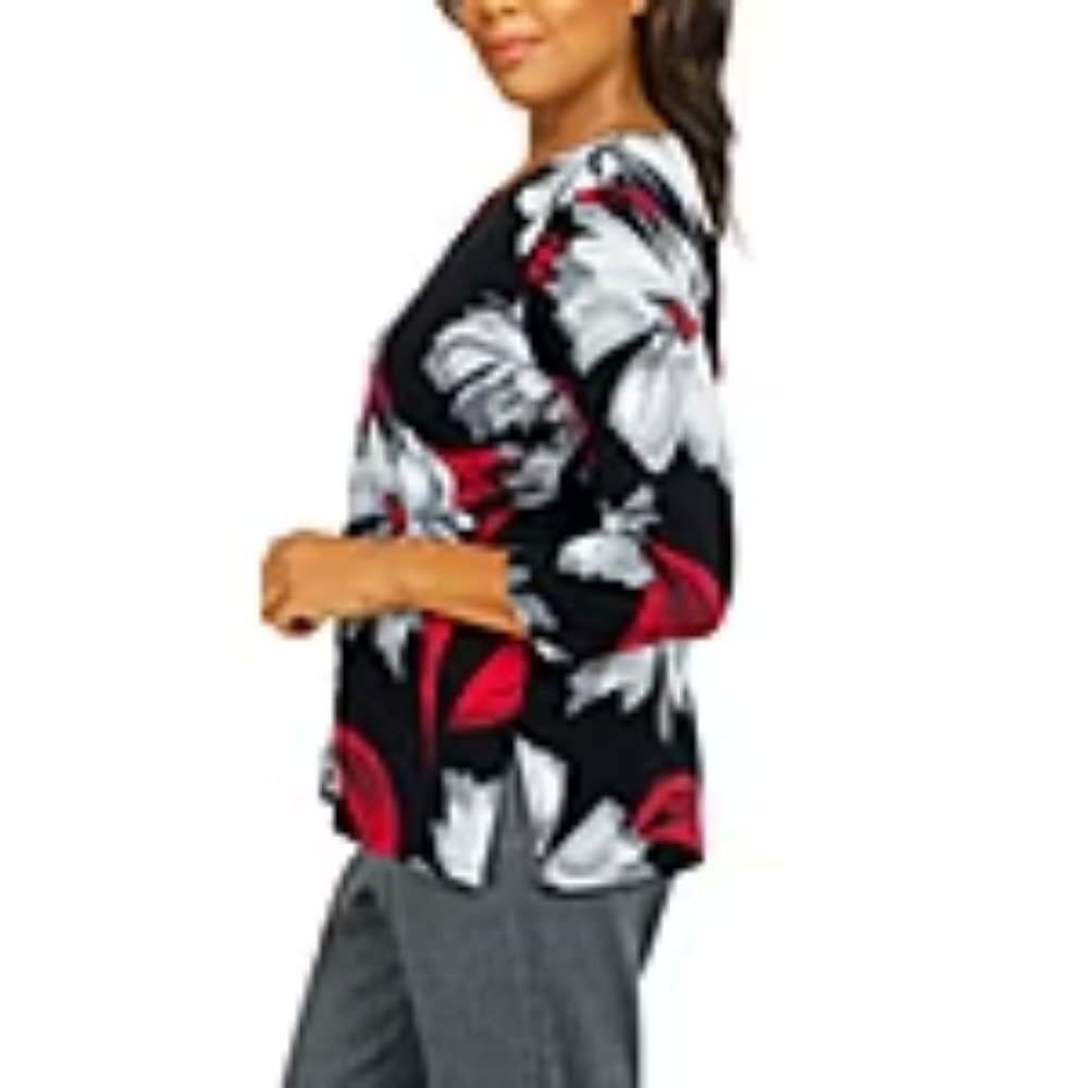 Alfred Dunner Draper's & Women's State Floral Sweater - 1X - Black/Red - NWT