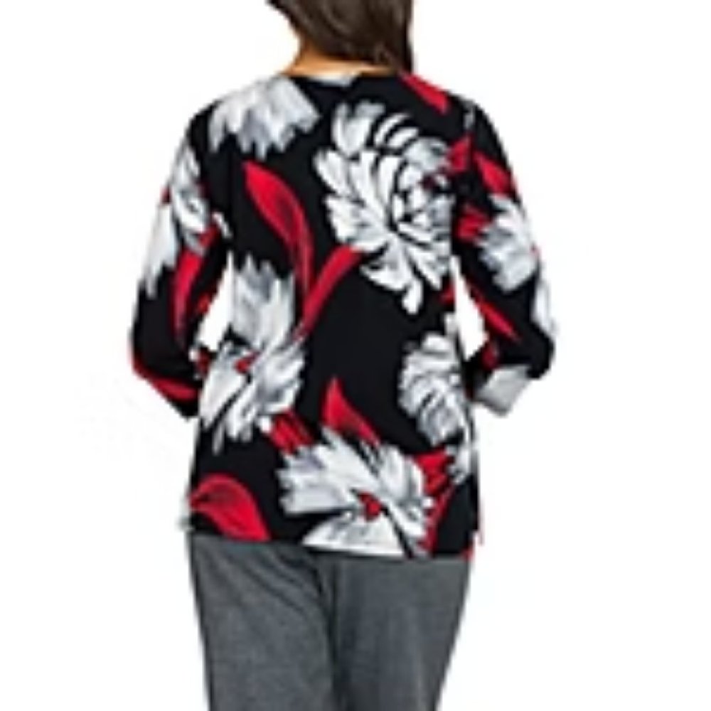 Alfred Dunner Draper's & Women's State Floral Sweater - 1X - Black/Red - NWT