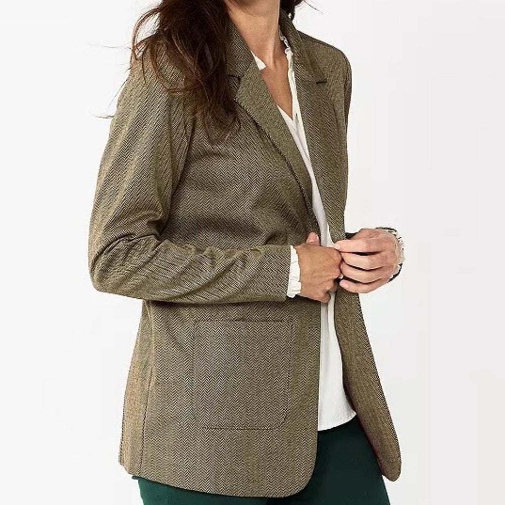 Women's Croft & Barrow Comfort Stretch Blazer - Brown Herringbone - Medium - NWT