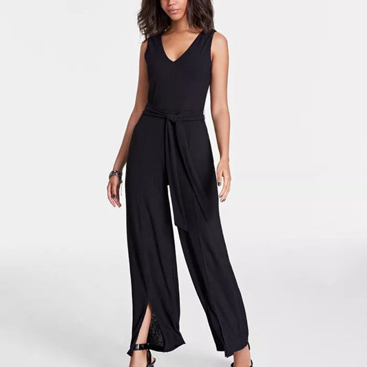 Nina Leonard Woman's Surplice Wide-Leg Jumpsuit - XL - Black -NWT