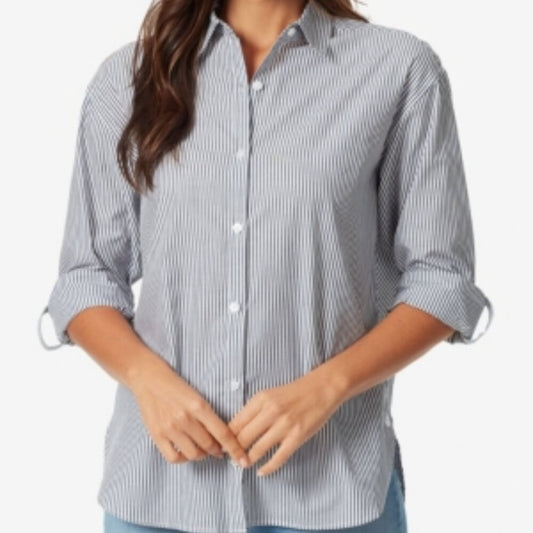 Gloria Vanderbilt Women's Monogram Button Down Shirt - L - Marine Navy - NWT