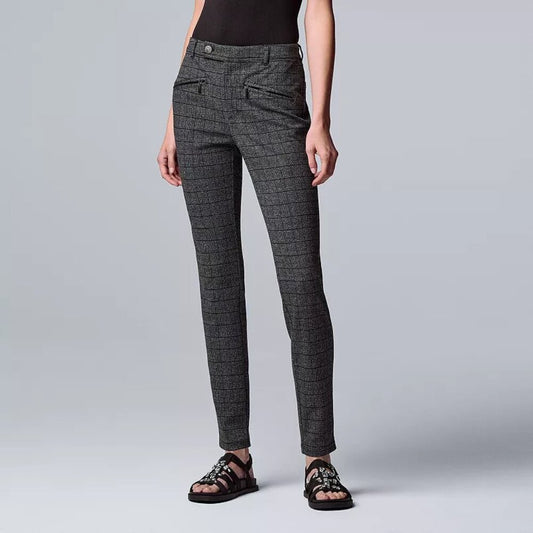 Women's Simply Vera Vera Wang Ponte Skinny Pants - Grey Plaid - XL Short - NWT