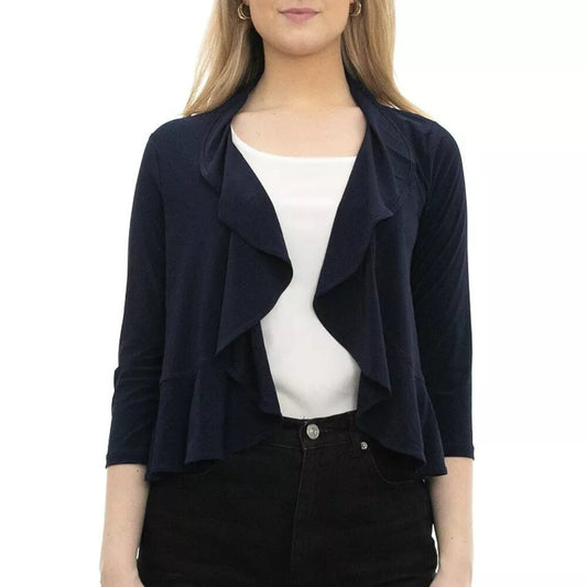 Women's Nina Leonard Chiffon-Back Ruffle Bolero - Navy - Large - NWT