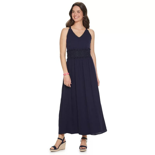 Women's Nina Leonard Crochet Trim Maxi Dress - Navy - Small - NWT