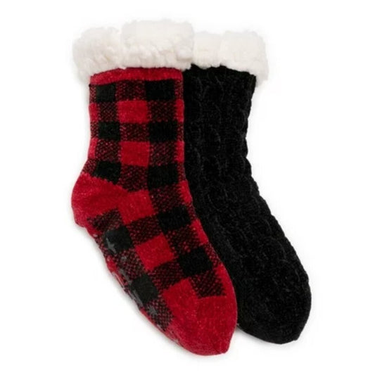 Women's Muk Luks Cabin Socks 2-Pack - Red Buffalo - 8-10 - NWT