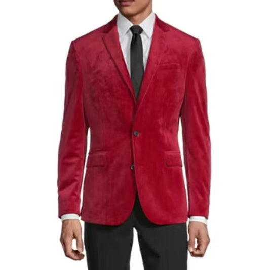 Men's JF J. Ferrar Velvet Stretch Fabric Slim Fit Sport Coat - Rich Red - 38 Reg