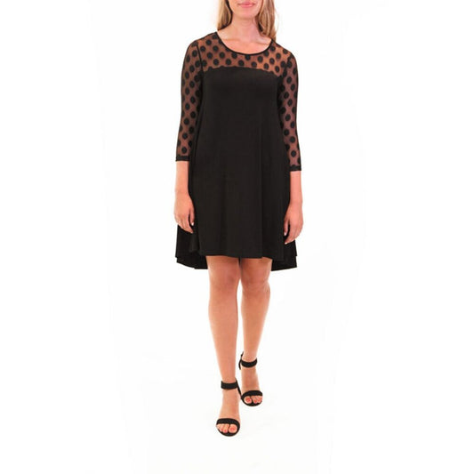 Women's Nina Leonard Mesh Yoke Trapeze Dress - Black Lace Dot - X-Large - NWT