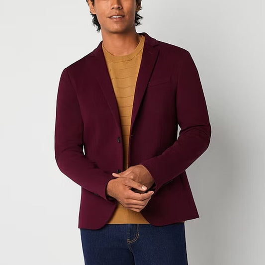 Men's JF J. Ferrar 360 Stretch Slim Fit Knit Sport Coat - Port Wine - XL - NWT