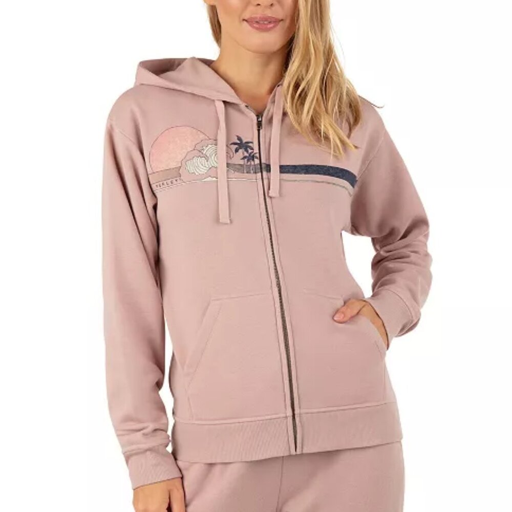 Junior's Hurley Good Horizons Graphic Zip Up Hoodie - Small - Mauve - NWT
