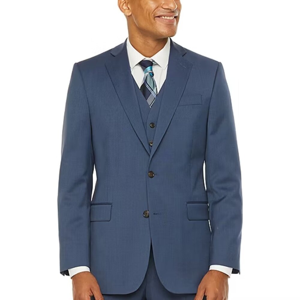 Men's Stafford Super Stretch Classic Fit Suit Jacket - Blue Birdseye - 46S -NWOT