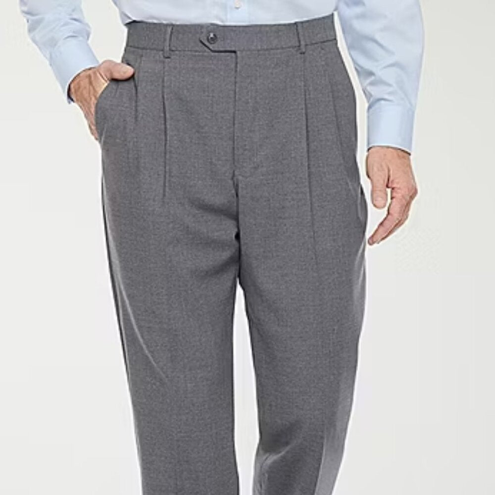 Men's Stafford Smart Tech Classic Fit Pleated Wool Suit Pants - Gray - 34x32-NWT