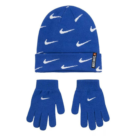 Boy's Nike Swoosh Repeat Beanie & Glove Set - Royal Blue & White - OS - NWT