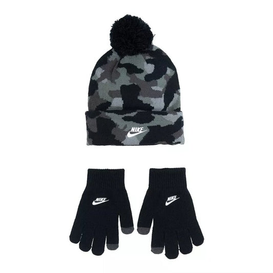 Youth Boy's Nike Camo Pom Beanie & Texting Gloves Set - Grey Camo - OS - NWT