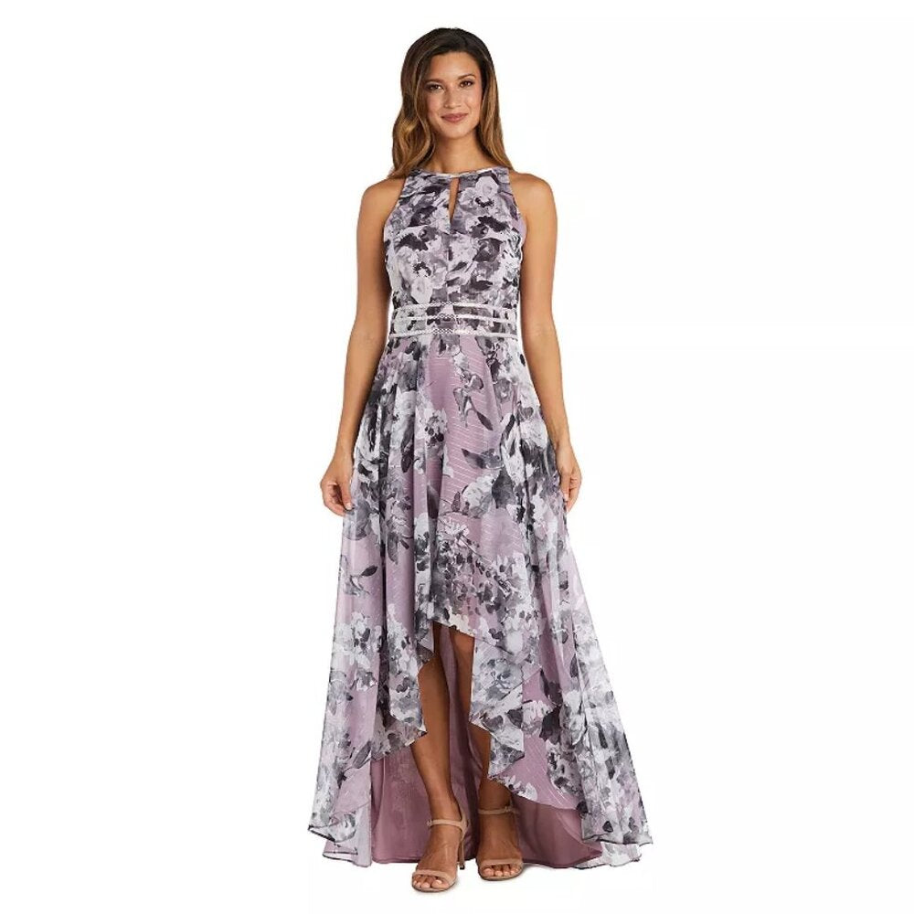 Women's R&M Richards Embellished Floral High-Low Dress - Mauve - 10 - NWT