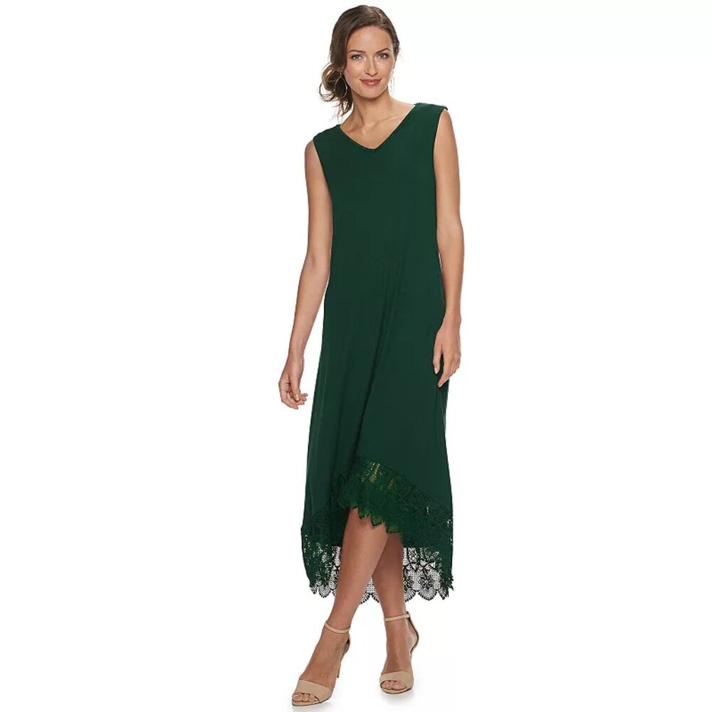 Women's Nina Leonard Crochet Hem Midi Dress - Spruce - Medium - NWT