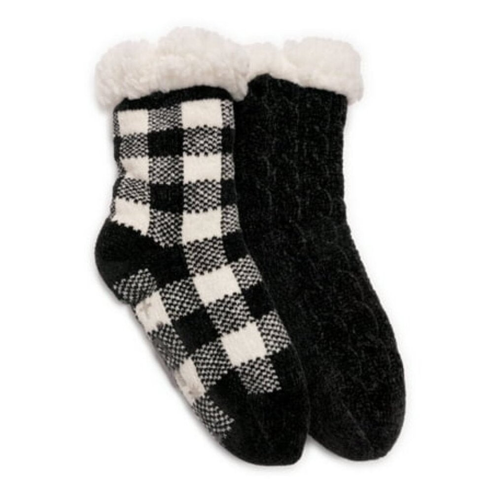 Women's Muk Luks Cabin Socks 2-Pack - Black Banquet Floral - S/M - NWT