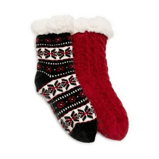 Women's Muk Luks Cabin Socks 2-Pack - Red Cable - L/XL - NWT