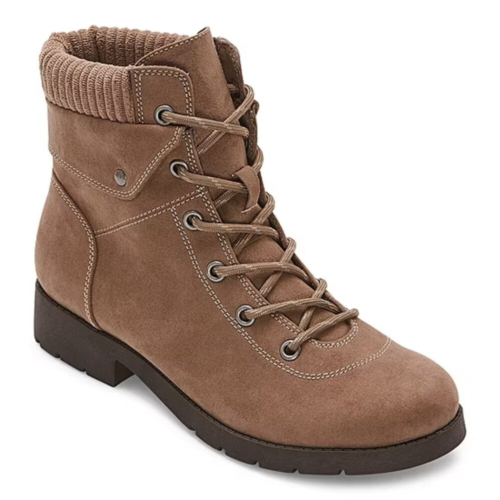 Women's St. John's Bay Yumma Stacked Heel Lace Up Boots - Dark Taupe - 7.5 -NWT