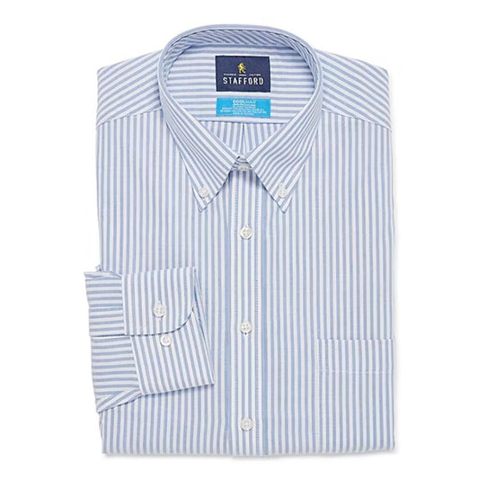 Men's Stafford Coolmax Regular Fit Long Sleeve Dress Shirt - Blue Stripe - XL