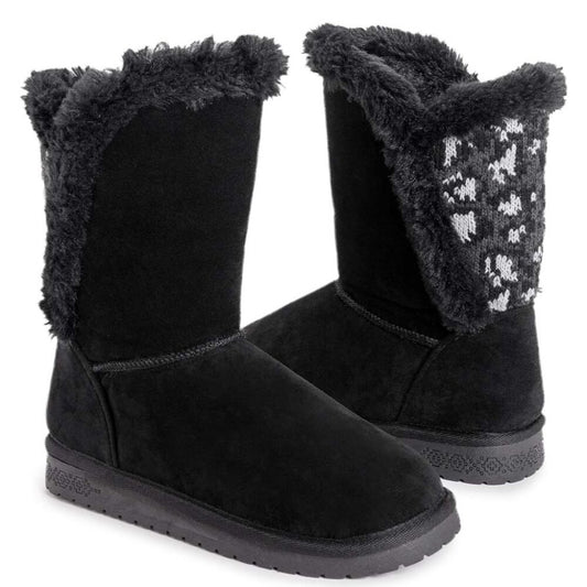 Women's Essentials by Muk Luks Carey Boots - Ebony/Leopard - 9 - NWT